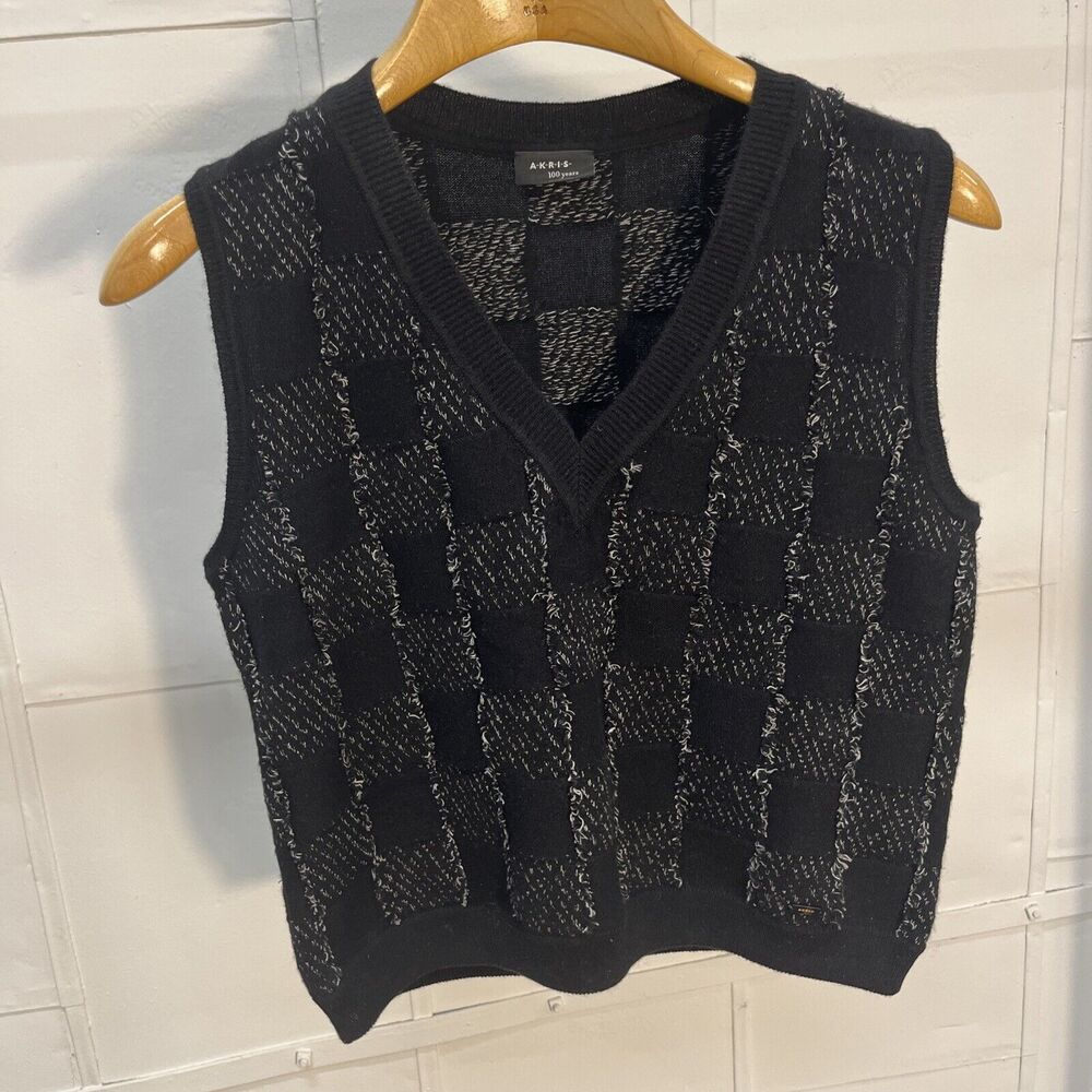 Akris Cashmere Cotton Square Fringe Jacquard Knit Pullover Vest Size 6, $995 EUC